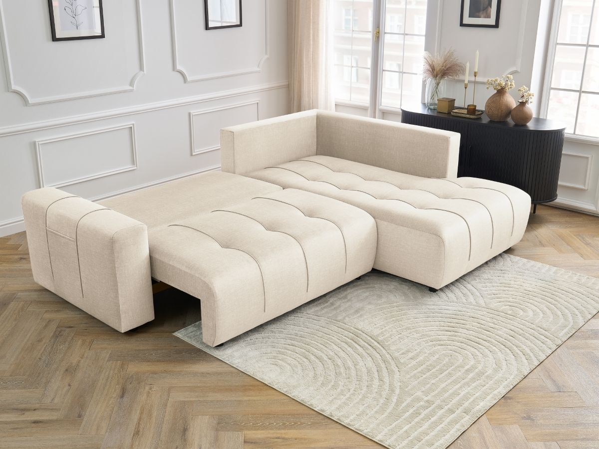 Canapé d'angle L convertible coffre ARSENE tissu velours