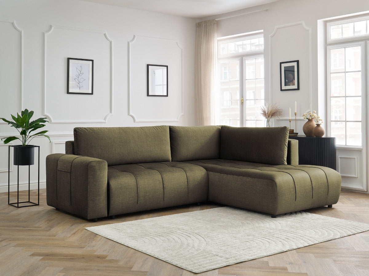 Canapé d'angle L convertible coffre ARSENE tissu velours