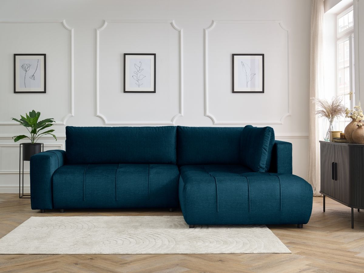 Canapé d'angle L convertible coffre ARSENE tissu velours