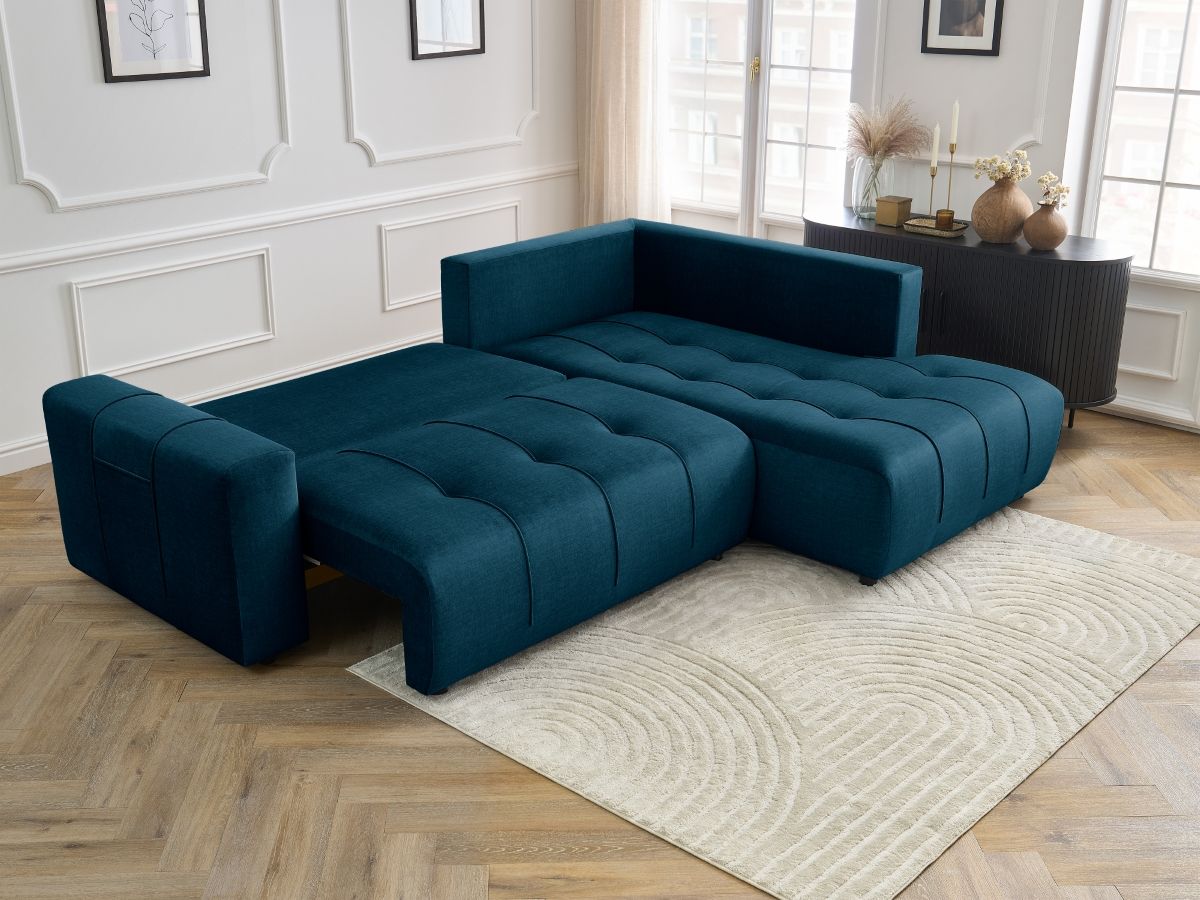 Canapé d'angle L convertible coffre ARSENE tissu velours
