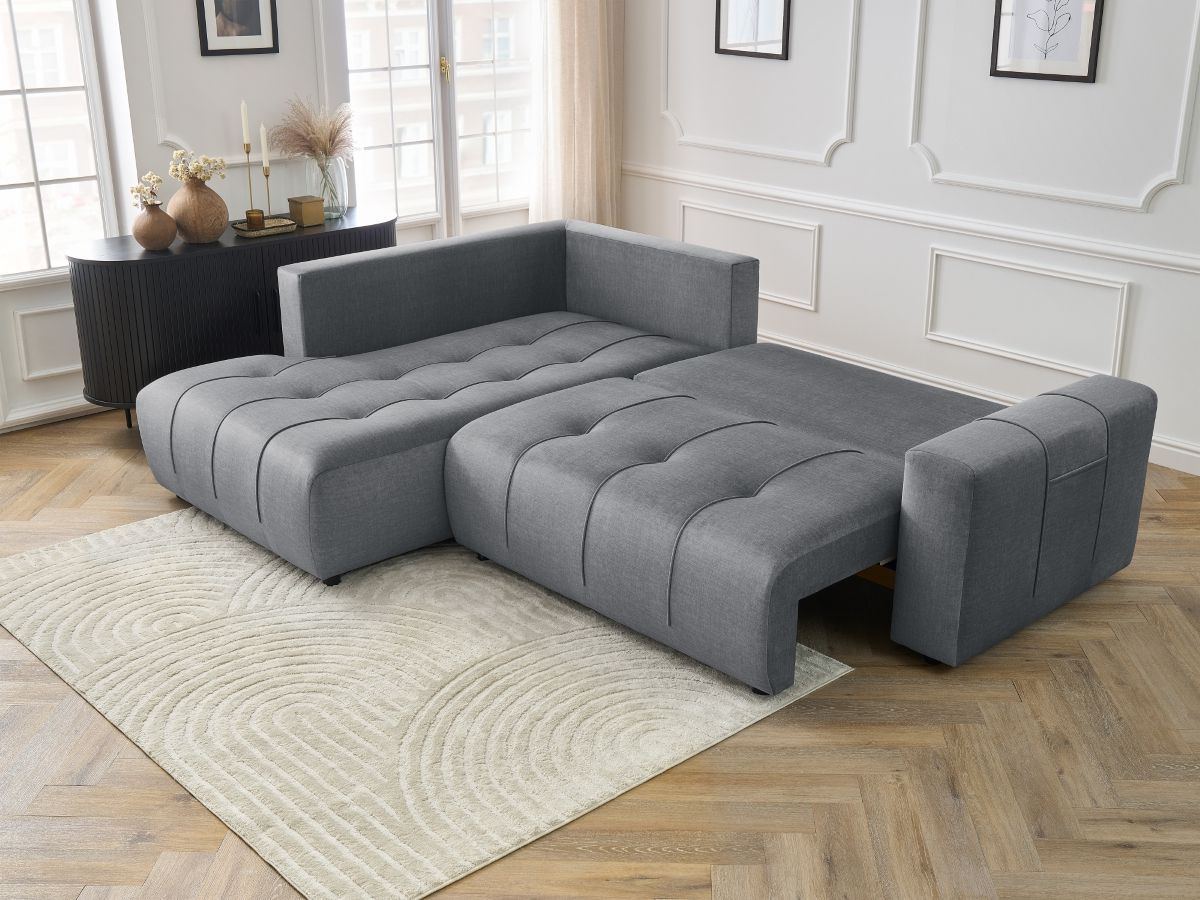 Canapé d'angle L convertible coffre ARSENE tissu velours