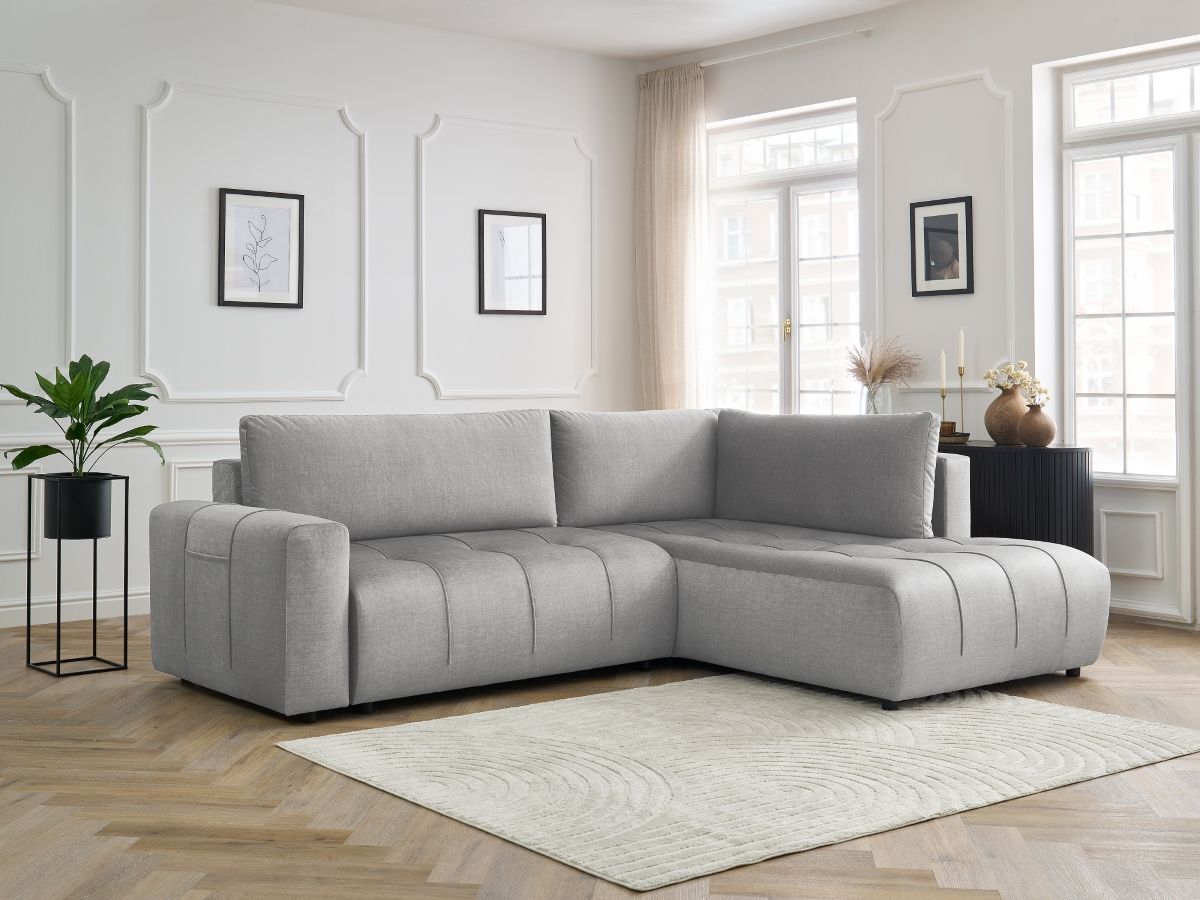 Canapé d'angle L convertible coffre ARSENE tissu velours