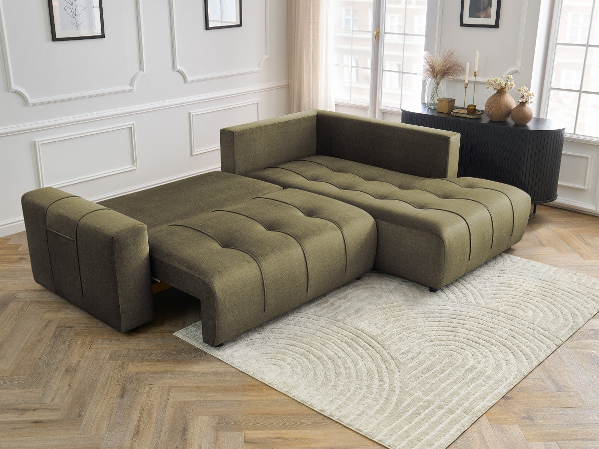 Canapé d'angle L convertible coffre ARSENE tissu velours