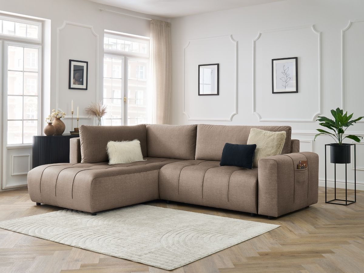 Canapé d'angle L convertible coffre ARSENE tissu velours