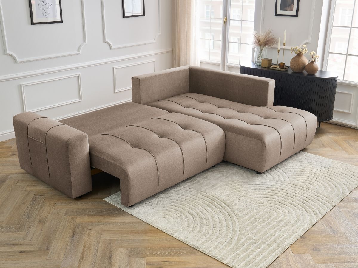 Canapé d'angle L convertible coffre ARSENE tissu velours