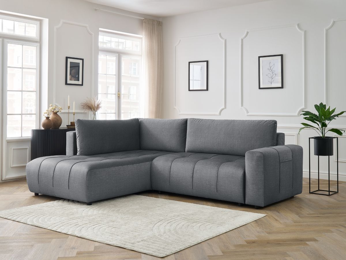 Canapé d'angle L convertible coffre ARSENE tissu velours