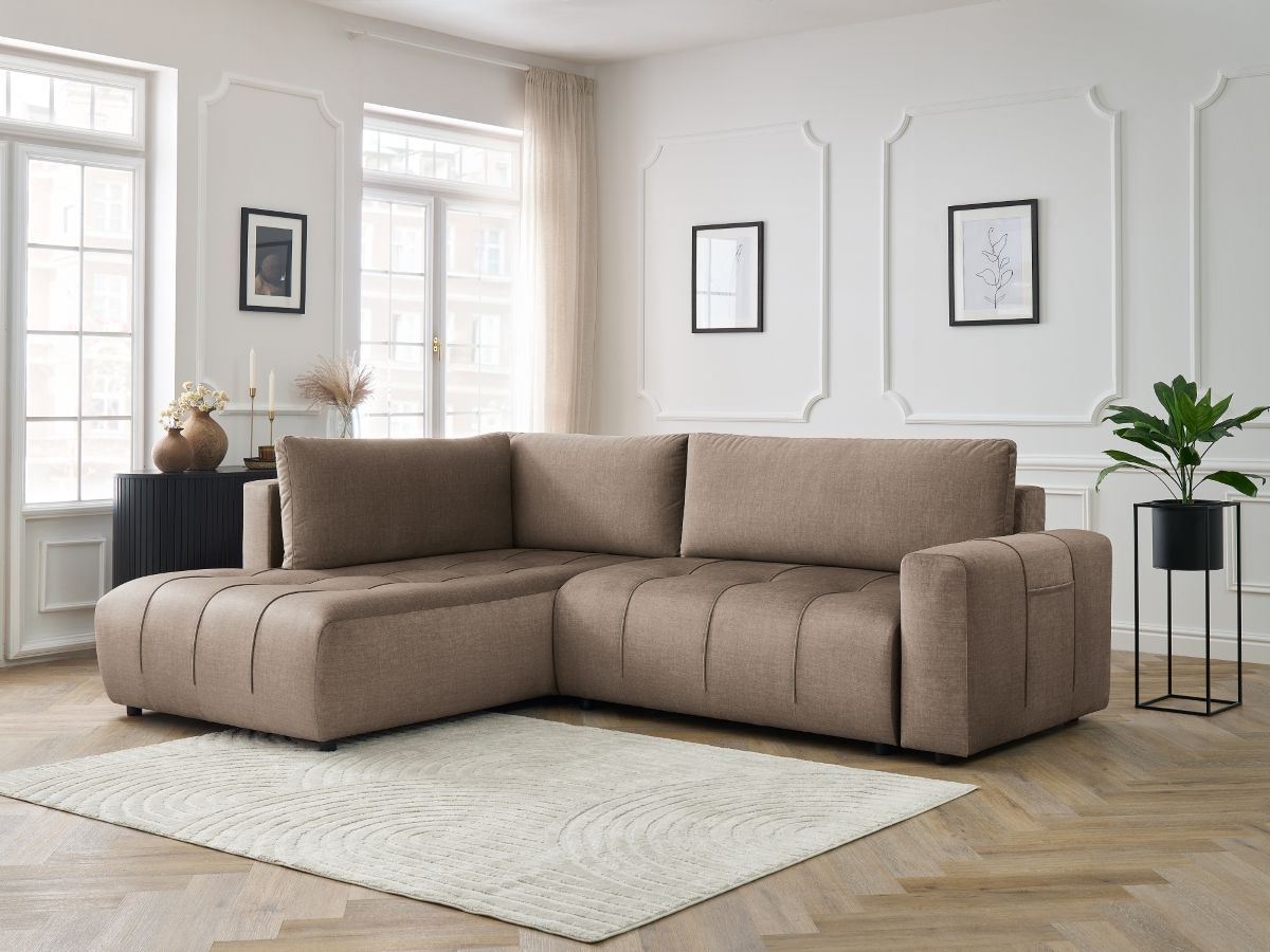 Canapé d'angle L convertible coffre ARSENE tissu velours