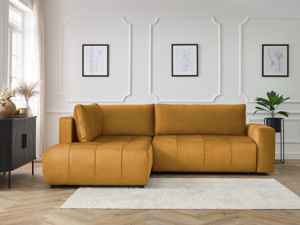 Canapé d'angle L convertible coffre ARSENE tissu velours