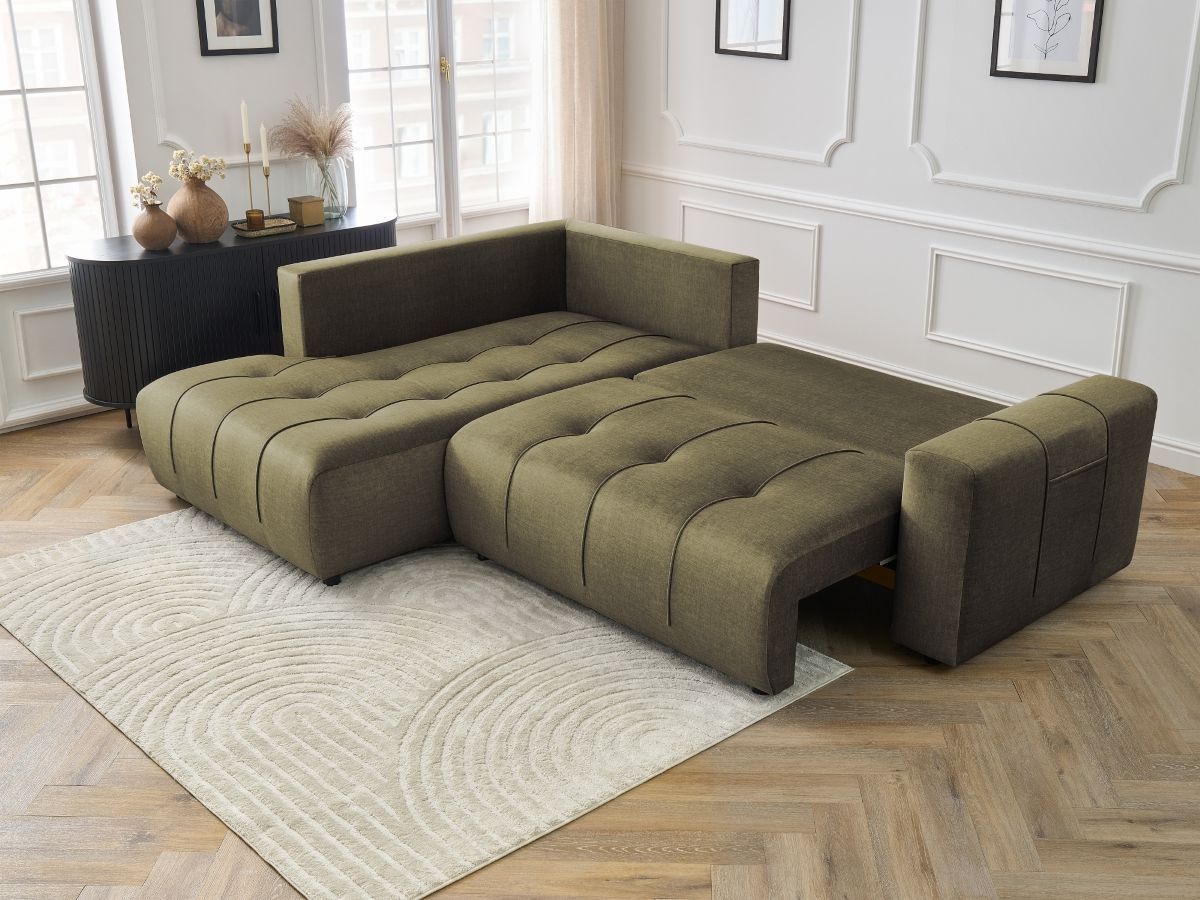 Canapé d'angle L convertible coffre ARSENE tissu velours