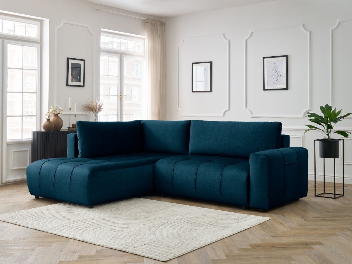 Canapé d'angle L convertible coffre ARSENE tissu velours