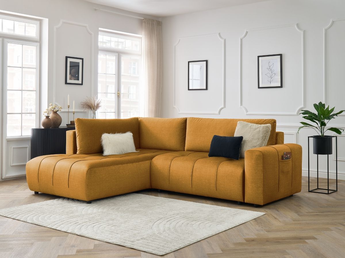 Canapé d'angle L convertible coffre ARSENE tissu velours