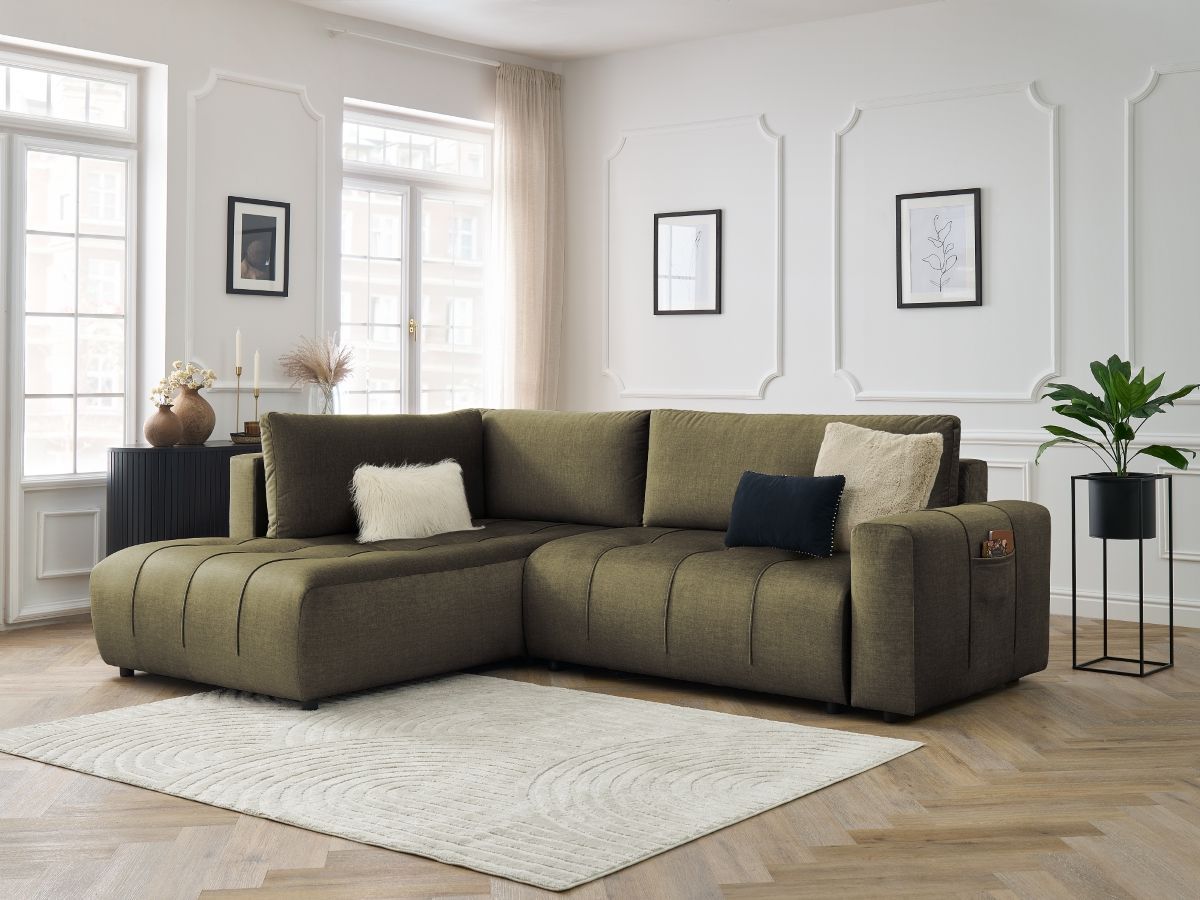 Canapé d'angle L convertible coffre ARSENE tissu velours