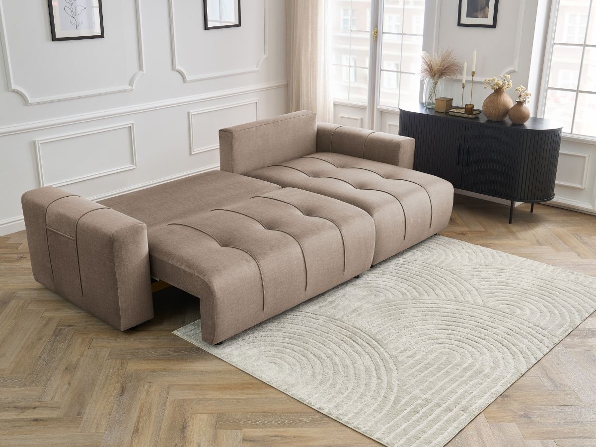 Canapé d'angle réversible convertible coffre ARSENE tissu velours