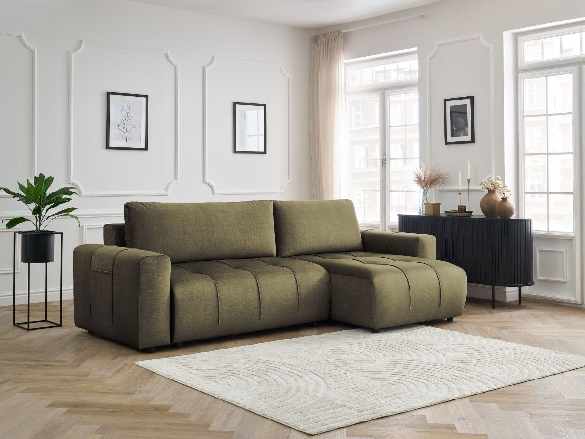 Canapé d'angle réversible convertible coffre ARSENE tissu velours