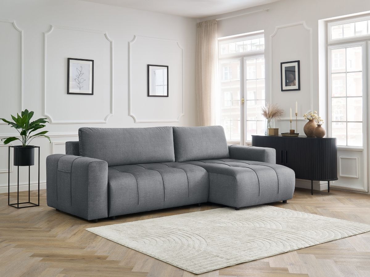 Canapé d'angle réversible convertible coffre ARSENE tissu velours