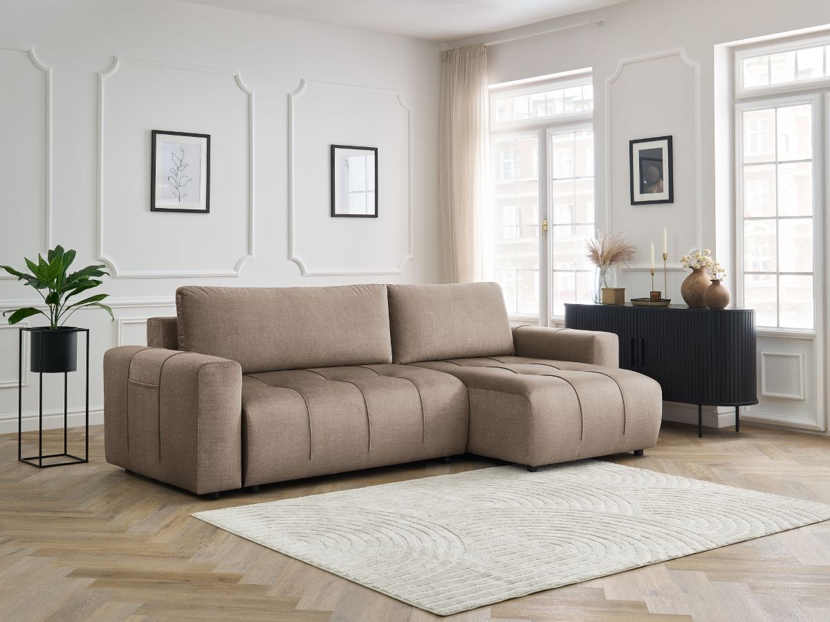 Canapé d'angle réversible convertible coffre ARSENE tissu velours