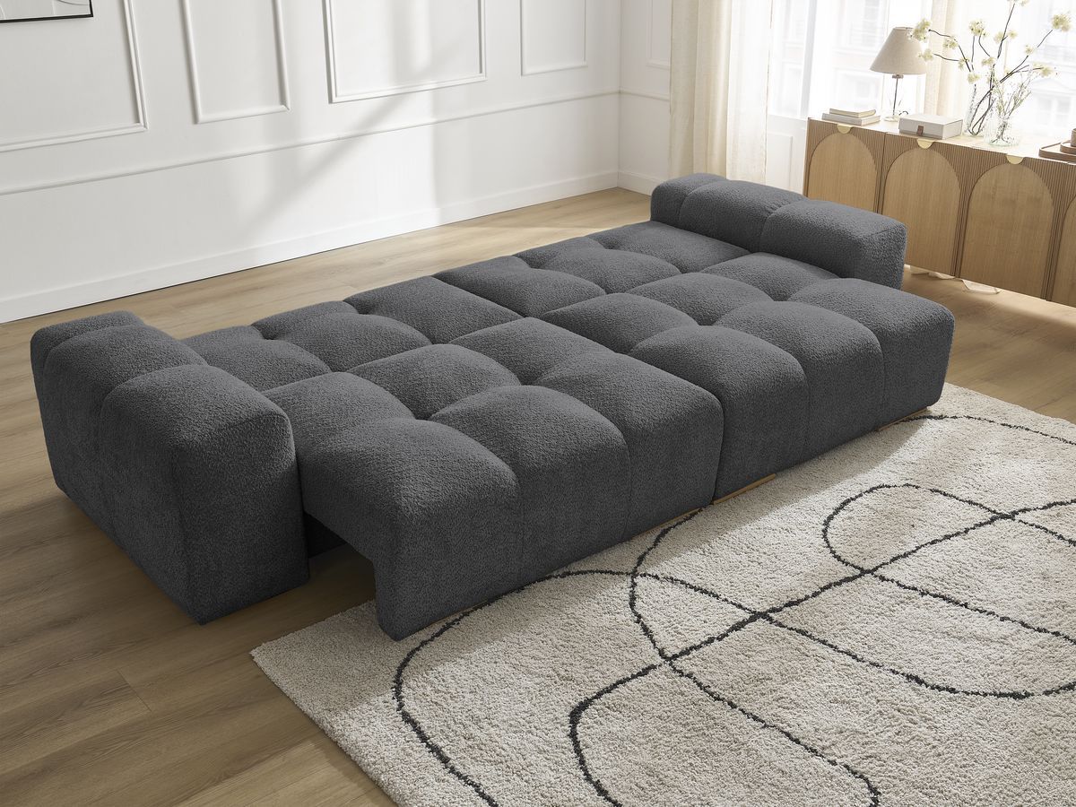 Canapé droit convertible coffre ANAKIN tissu bouclette