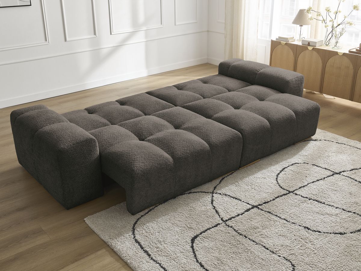 Canapé droit convertible coffre ANAKIN tissu bouclette