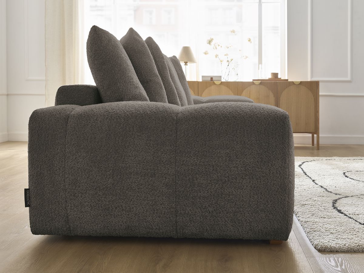Canapé droit convertible coffre ANAKIN tissu bouclette