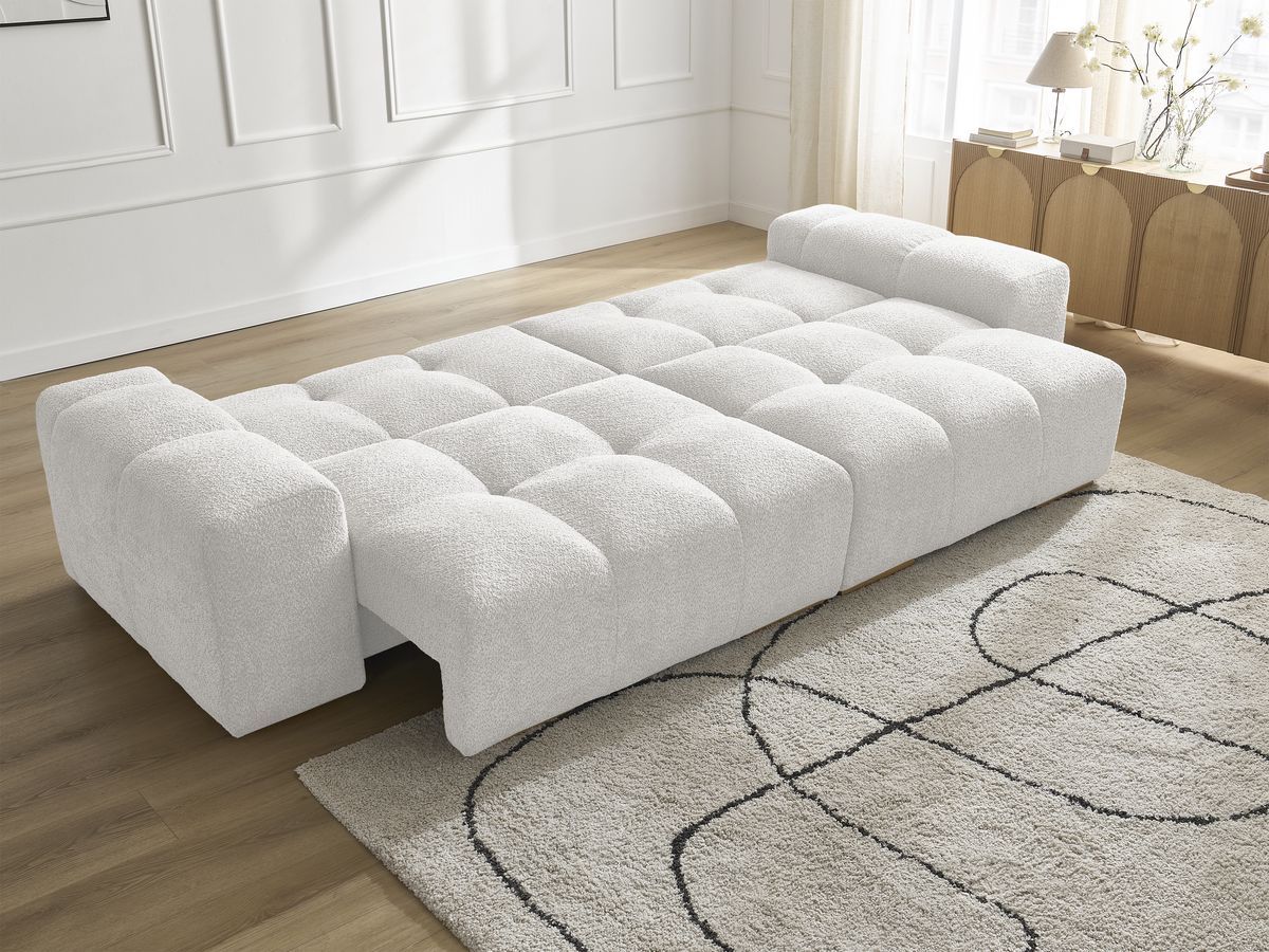 Canapé droit convertible coffre ANAKIN tissu bouclette