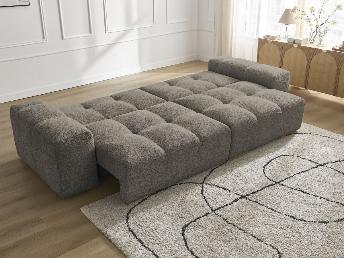 Canapé droit convertible coffre ANAKIN tissu bouclette