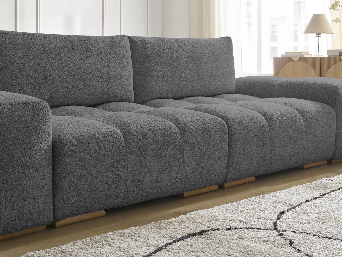 Canapé droit convertible coffre ANAKIN tissu bouclette