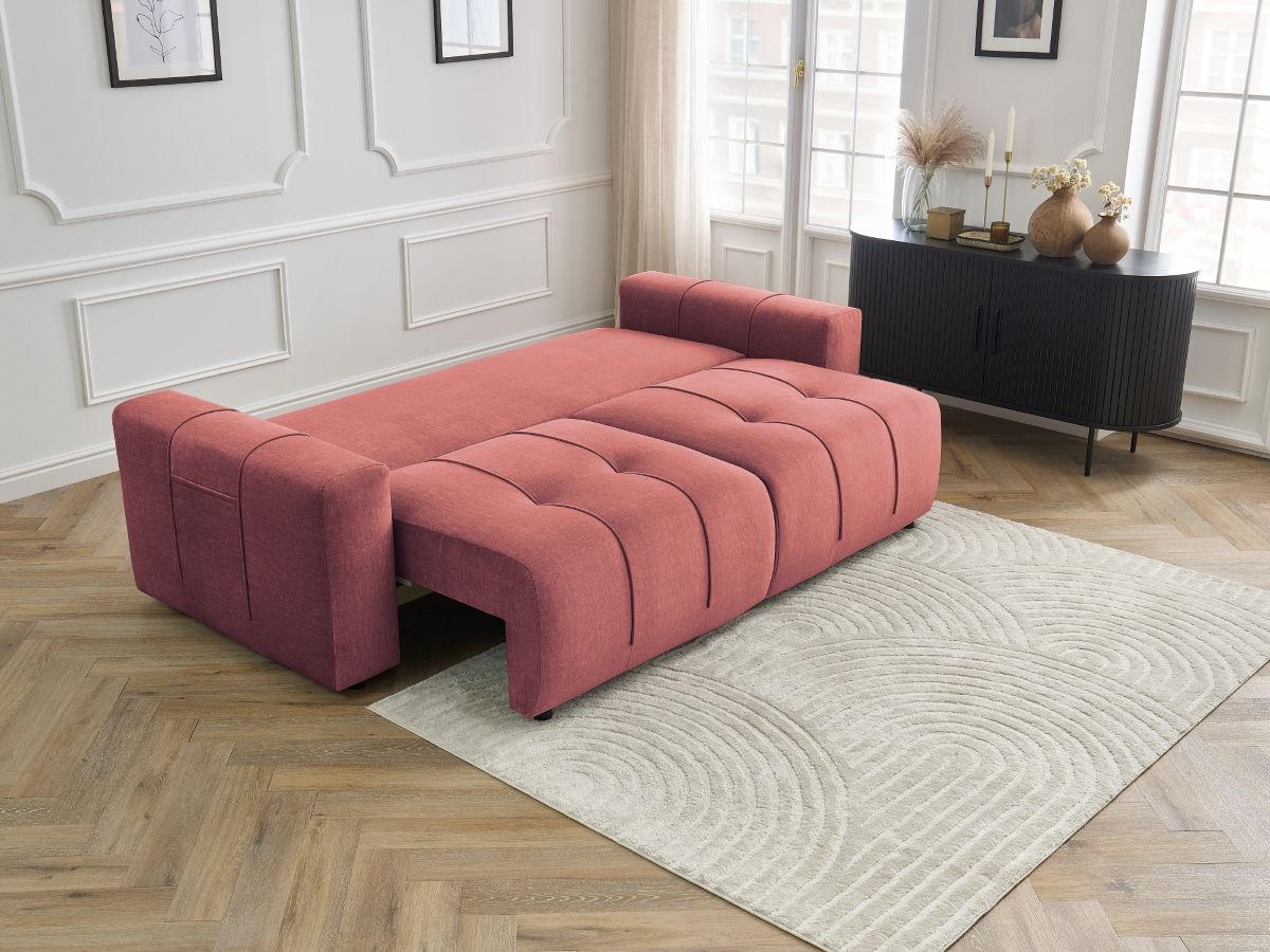 Canapé droit convertible coffre ARSENE tissu velours