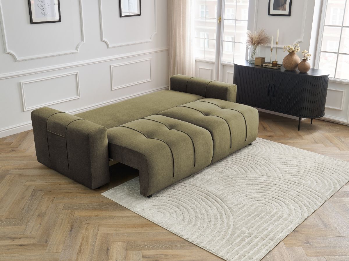 Canapé droit convertible coffre ARSENE tissu velours