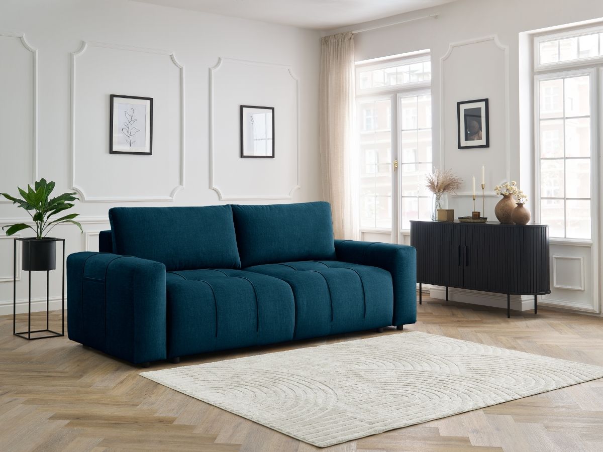 Canapé droit convertible coffre ARSENE tissu velours