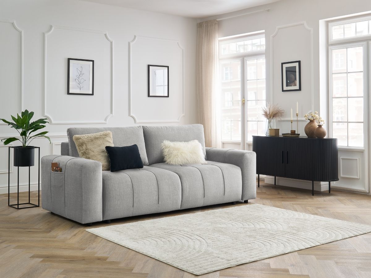Canapé droit convertible coffre ARSENE tissu velours