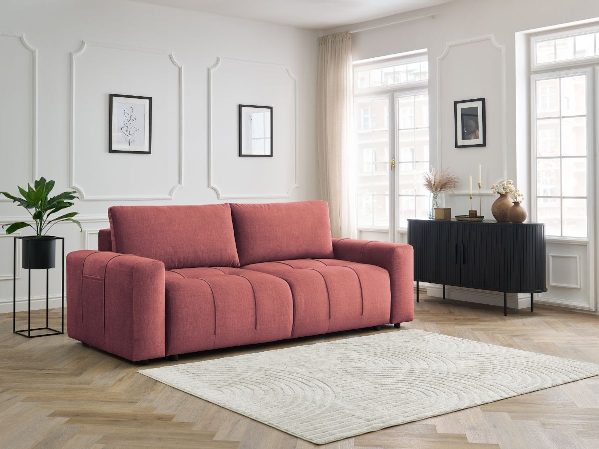 Canapé droit convertible coffre ARSENE tissu velours