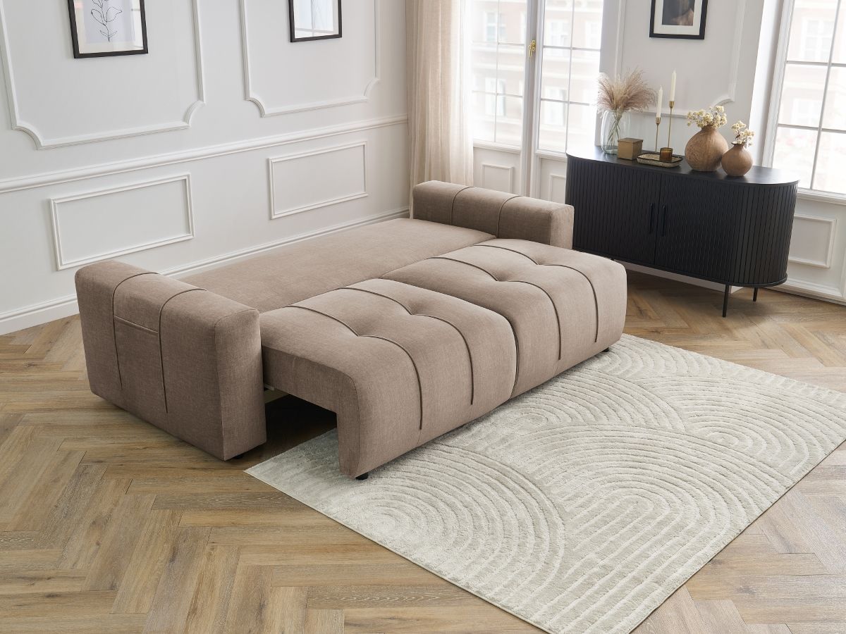 Canapé droit convertible coffre ARSENE tissu velours