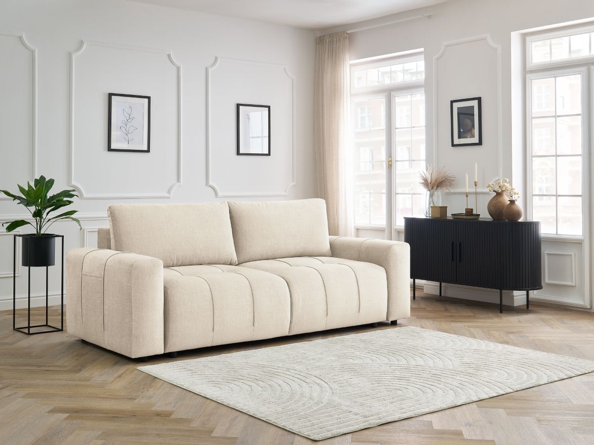 Canapé droit convertible coffre ARSENE tissu velours