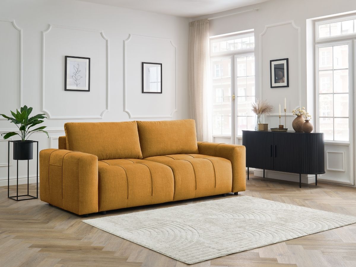 Canapé droit convertible coffre ARSENE tissu velours