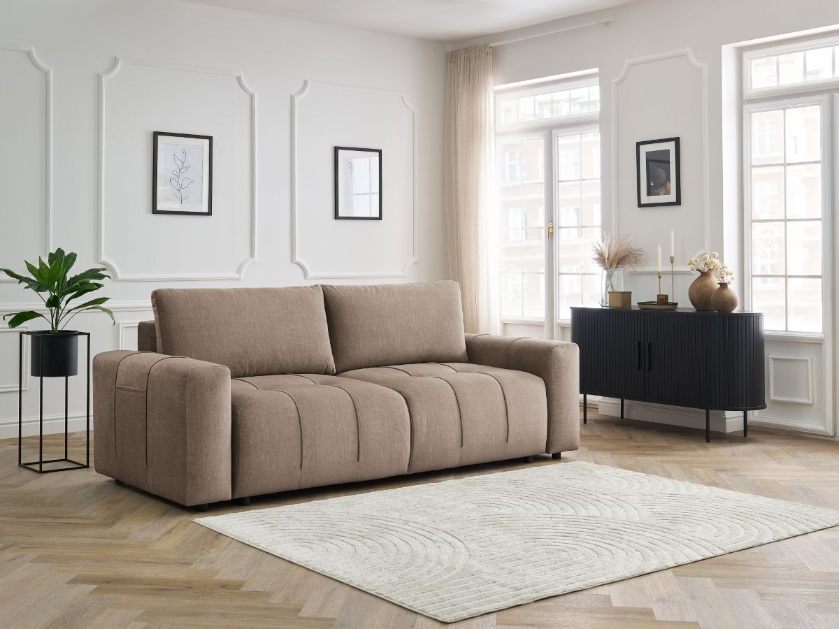 Canapé droit convertible coffre ARSENE tissu velours