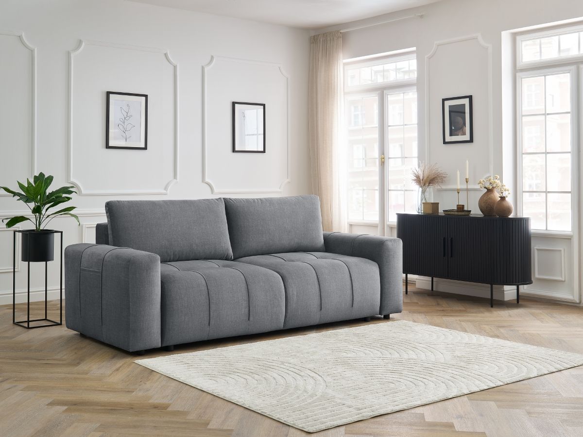 Canapé droit convertible coffre ARSENE tissu velours