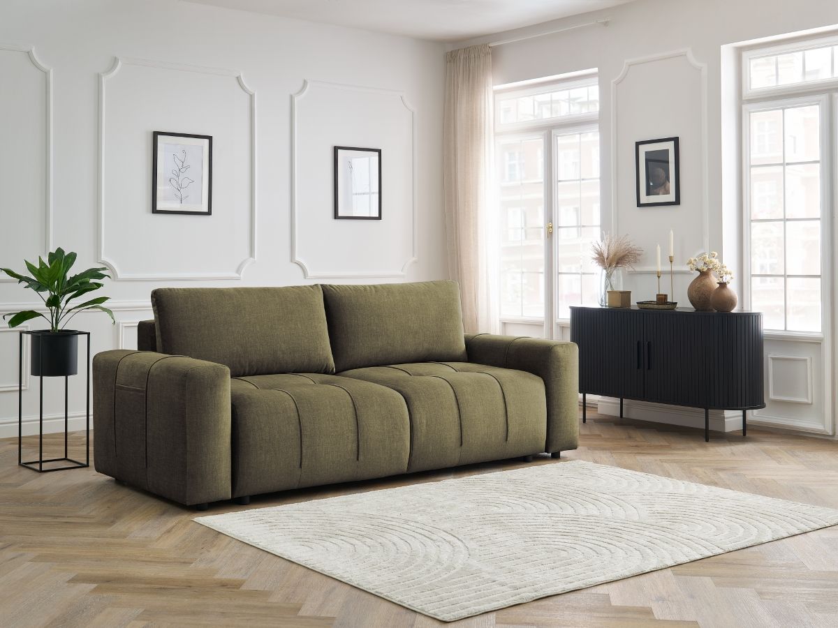 Canapé droit convertible coffre ARSENE tissu velours