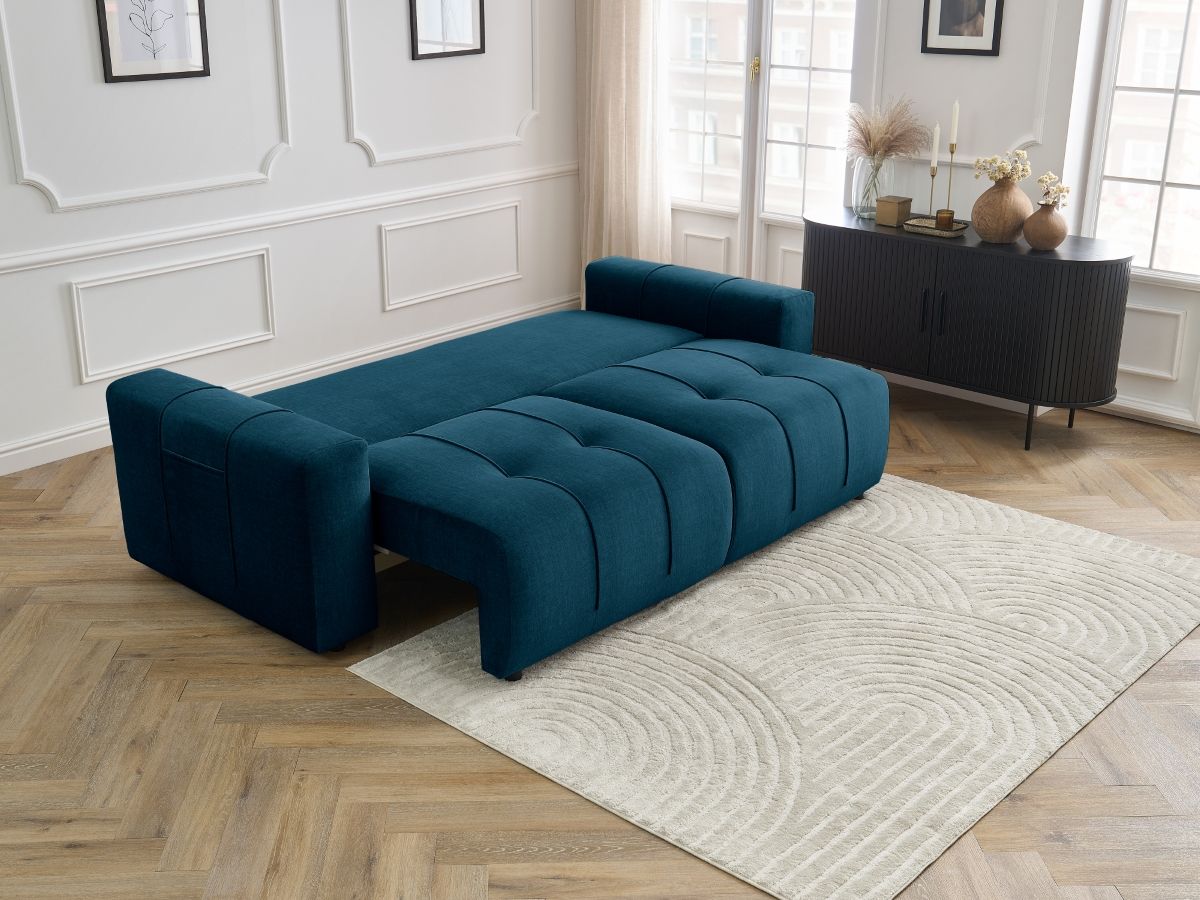 Canapé droit convertible coffre ARSENE tissu velours