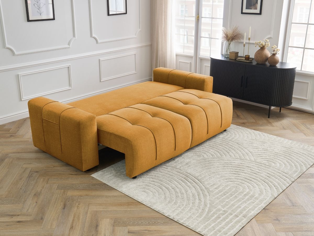 Canapé droit convertible coffre ARSENE tissu velours