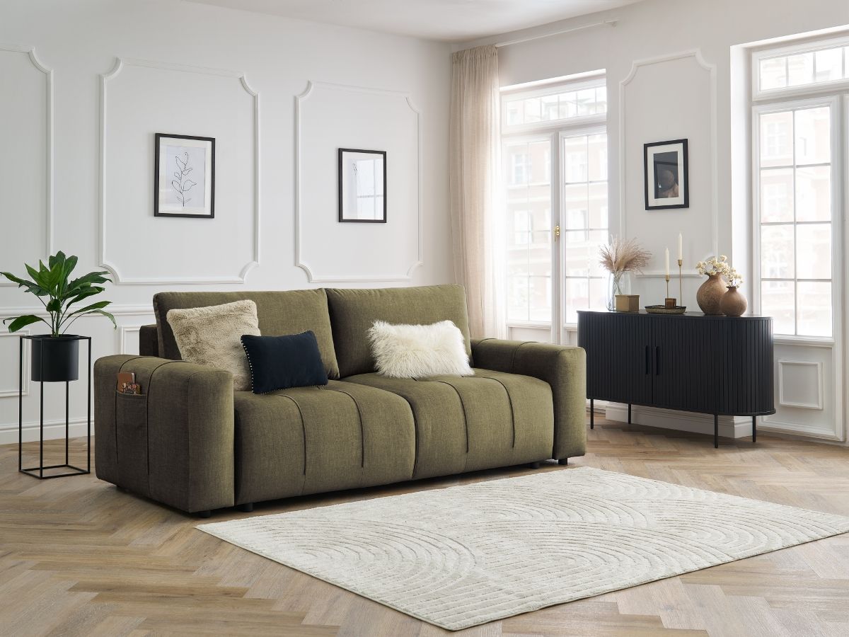 Canapé droit convertible coffre ARSENE tissu velours