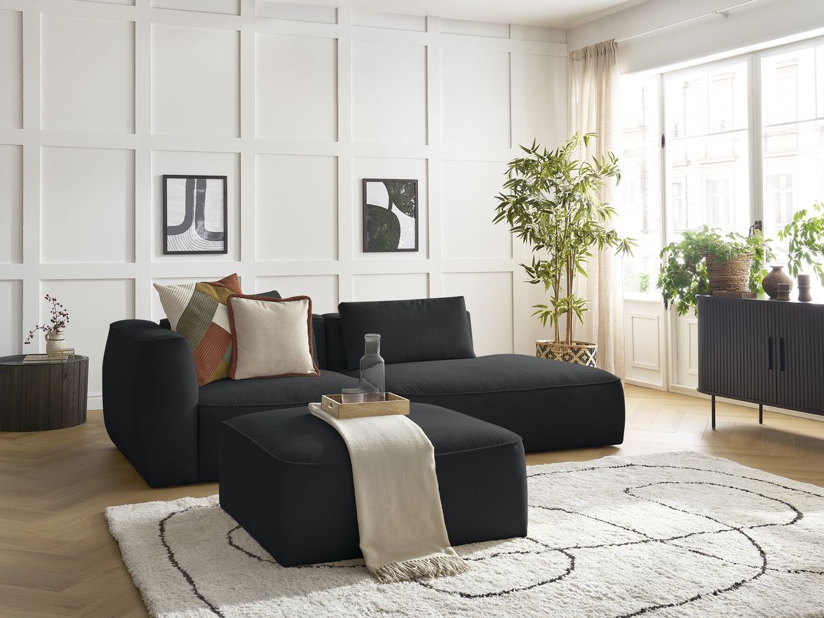 Canapé droit fixe 3 places LEOPOLD tissu chiné avec pouf