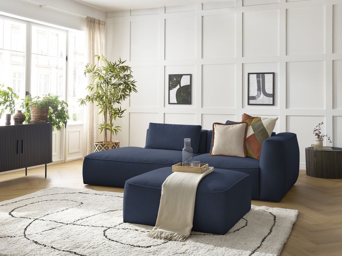 Canapé droit fixe 3 places LEOPOLD tissu chiné avec pouf