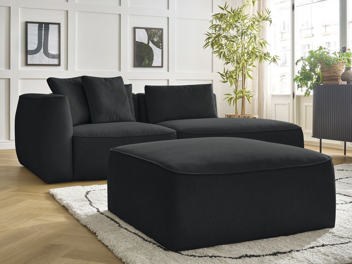Canapé droit fixe 3 places LEOPOLD tissu chiné avec pouf