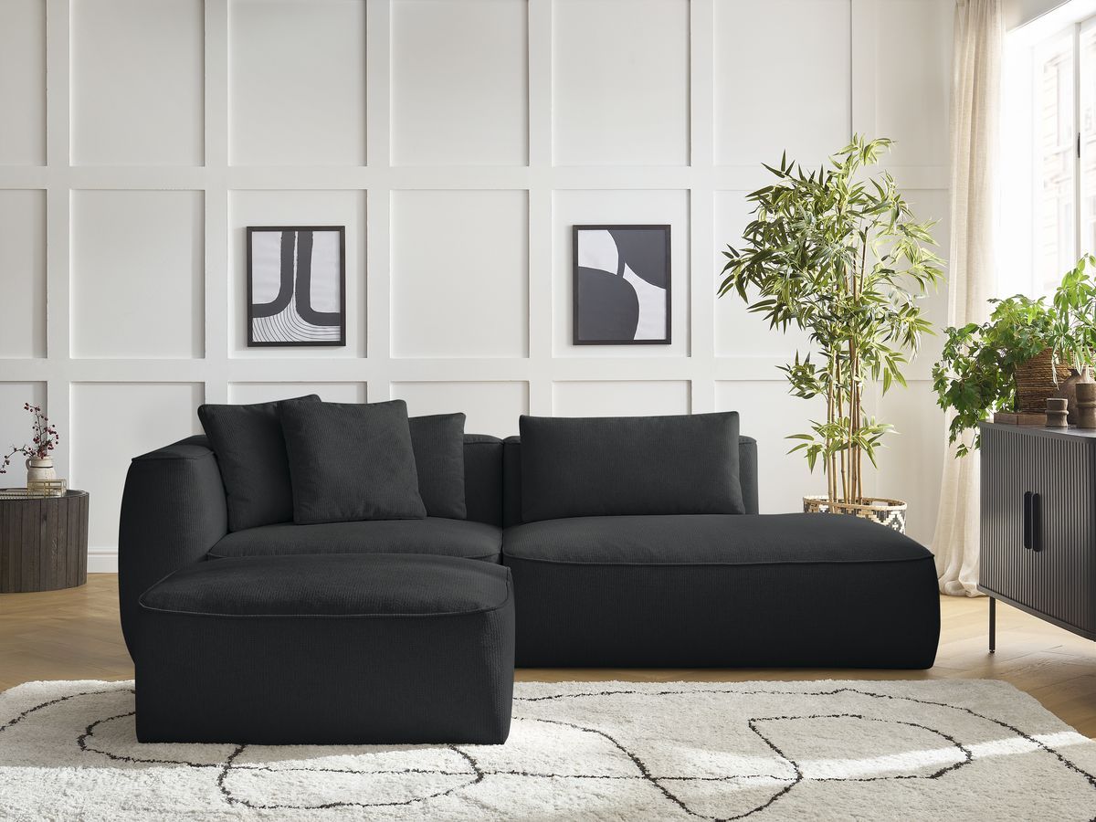 Canapé droit fixe 3 places LEOPOLD tissu chiné avec pouf