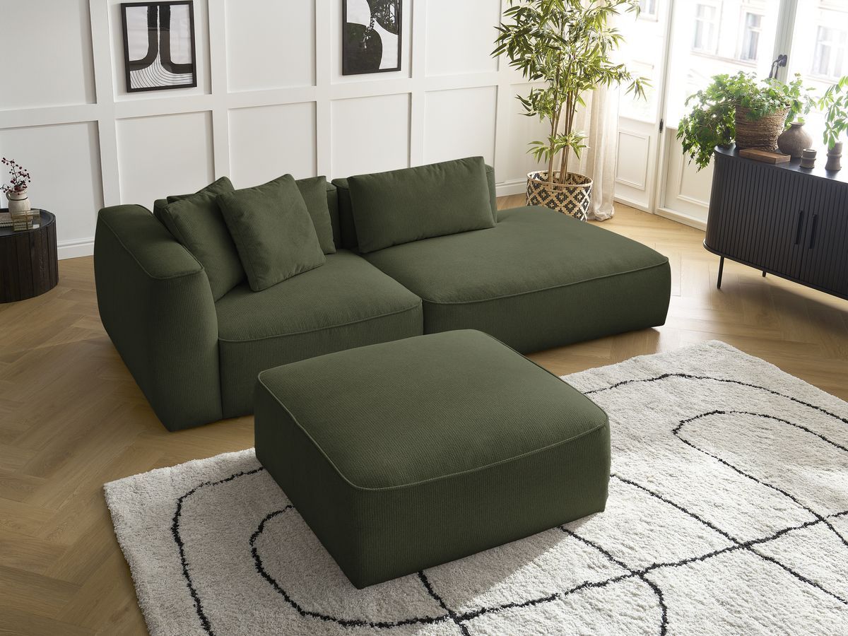Canapé droit fixe 3 places LEOPOLD tissu chiné avec pouf