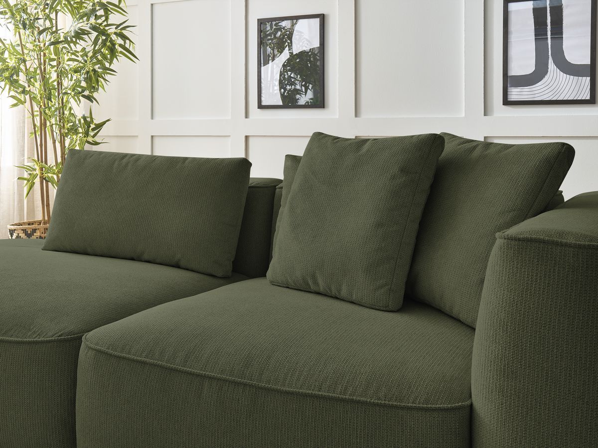 Canapé droit fixe 3 places LEOPOLD tissu chiné avec pouf