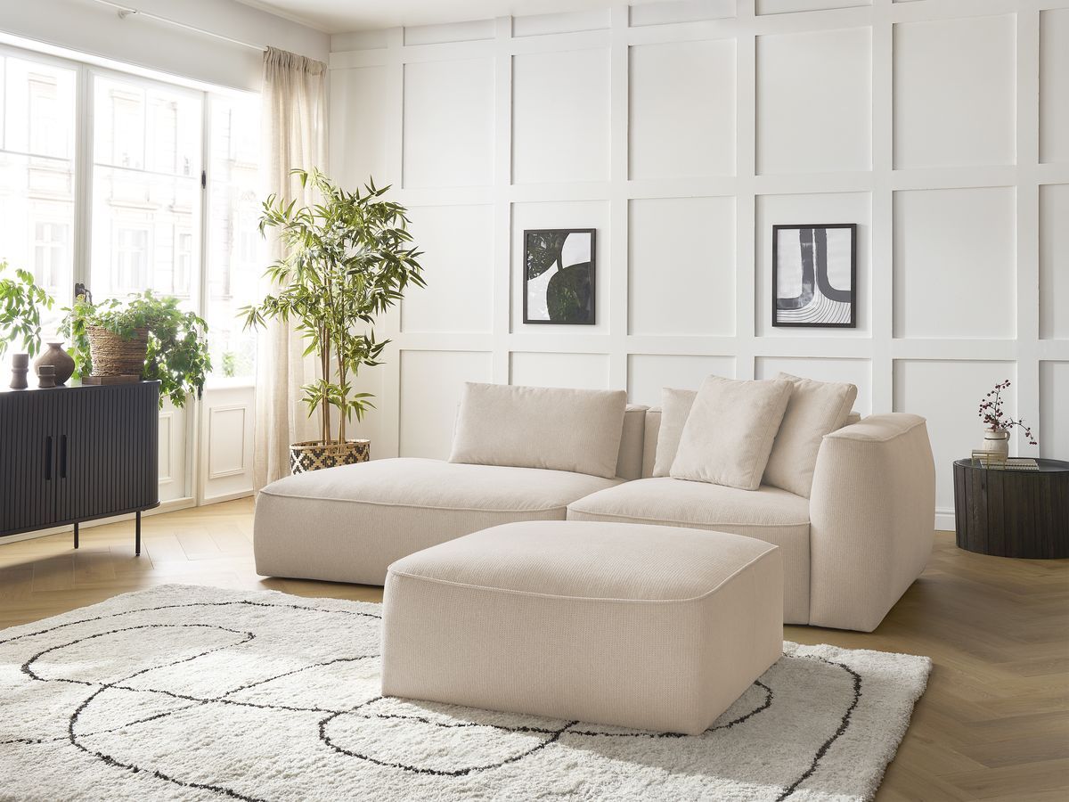 Canapé droit fixe 3 places LEOPOLD tissu chiné avec pouf