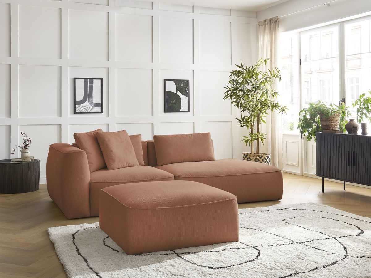 Canapé droit fixe 3 places LEOPOLD tissu chiné avec pouf