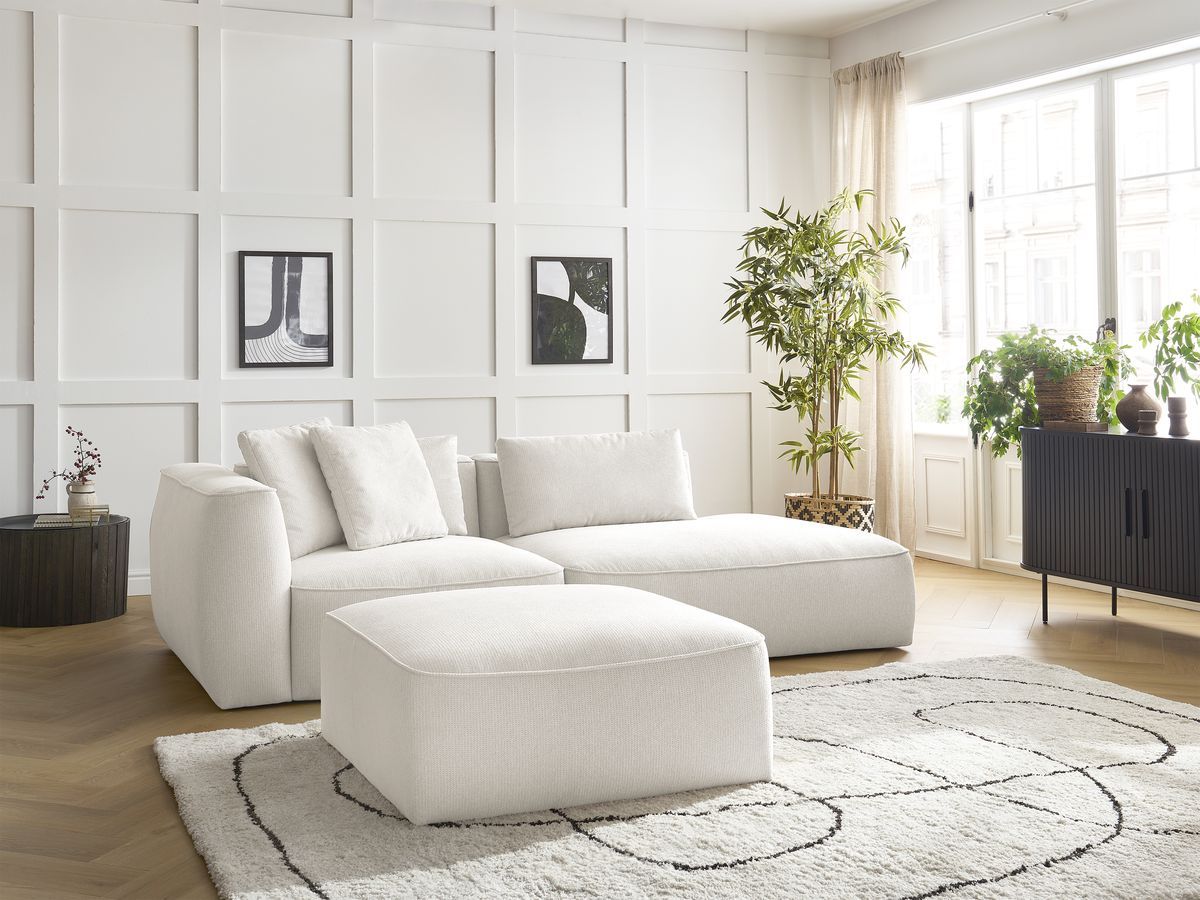 Canapé droit fixe 3 places LEOPOLD tissu chiné avec pouf