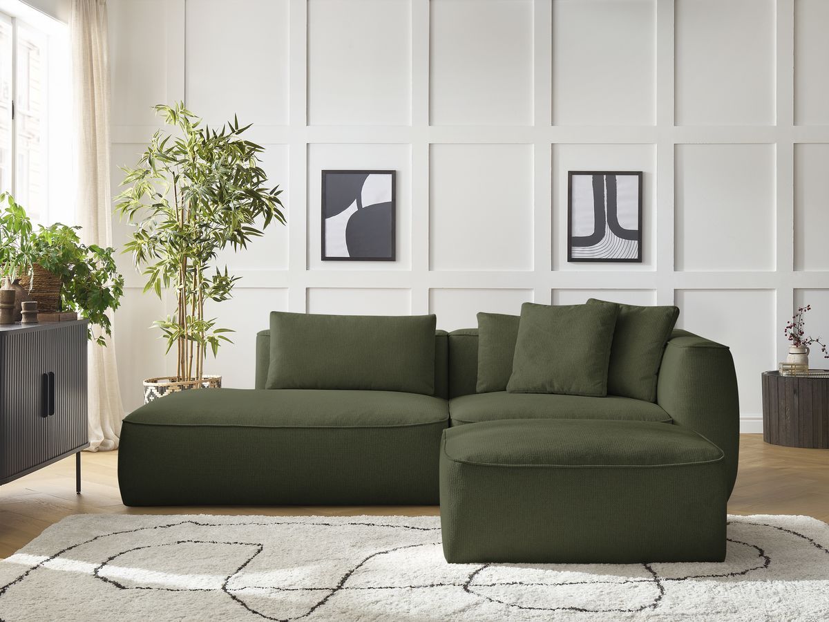 Canapé droit fixe 3 places LEOPOLD tissu chiné avec pouf